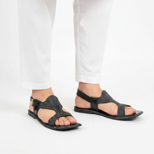 Handmade Pure Taar Black Panjedar Chappal