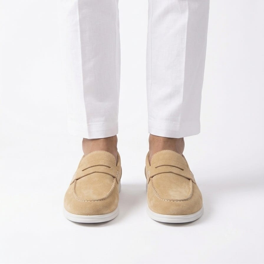 Premium Beige Calf Leather Penny Loafers for Men