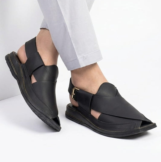 DajiWear Black Pure Leather Zalmi Chappal