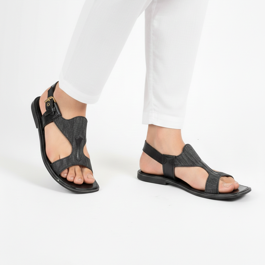 Handmade Pure Taar Black Panjedar Chappal