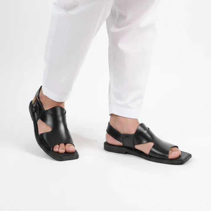 Handmade Pure Leather Panjedar Chappal – Black