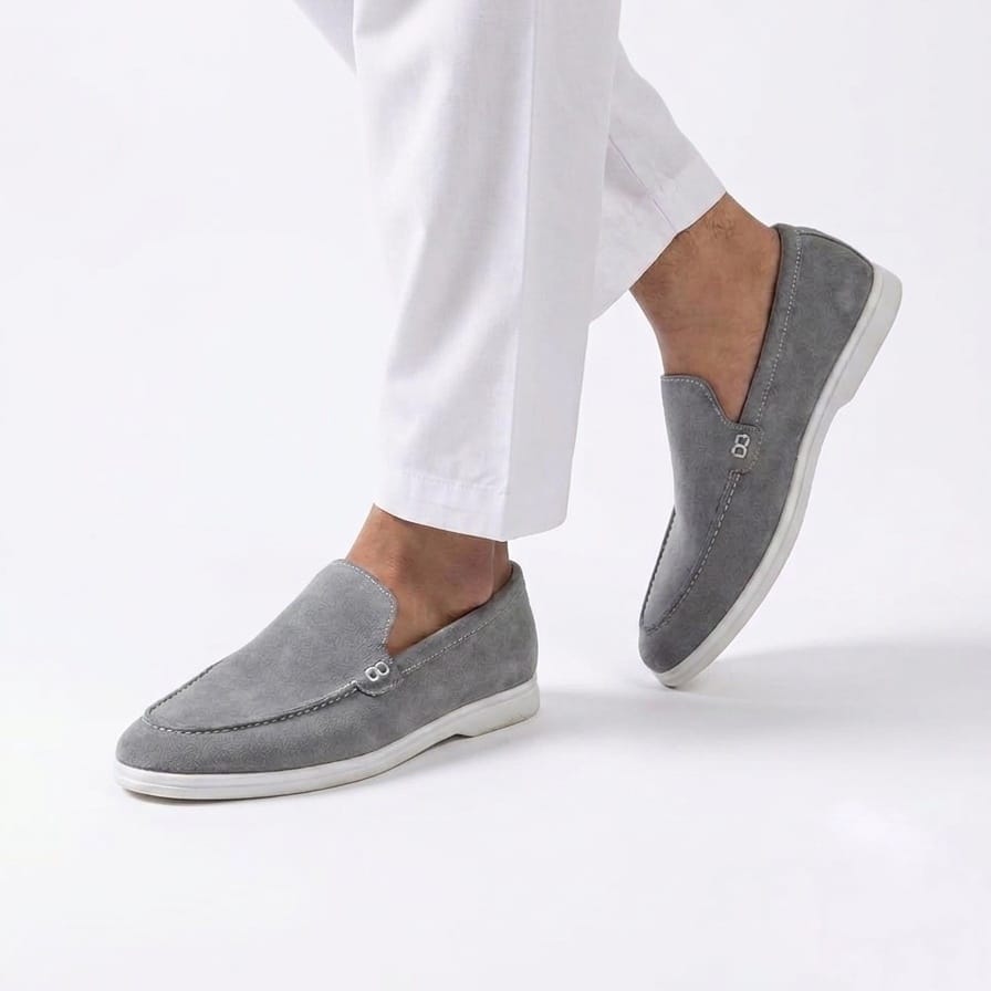 Premium Gray Calf Leather Penny Loafers for Men
