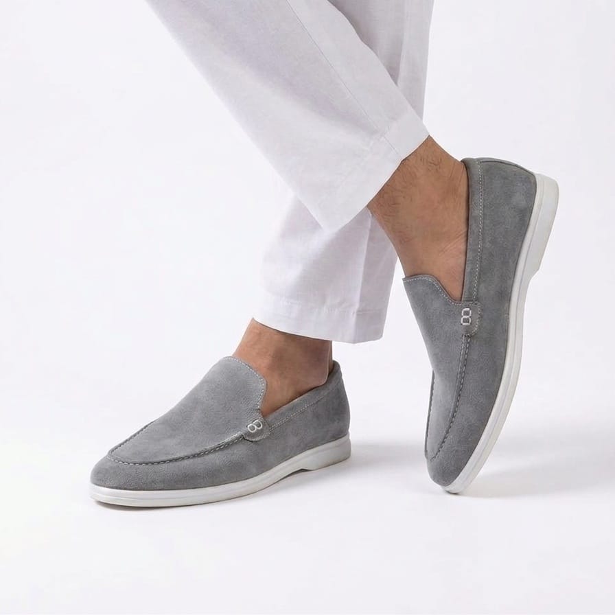 Premium Gray Calf Leather Penny Loafers for Men