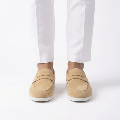 Premium Beige Calf Leather Penny Loafers for Men