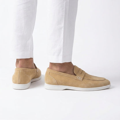 Premium Beige Calf Leather Penny Loafers for Men