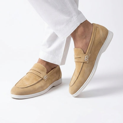Premium Beige Calf Leather Penny Loafers for Men