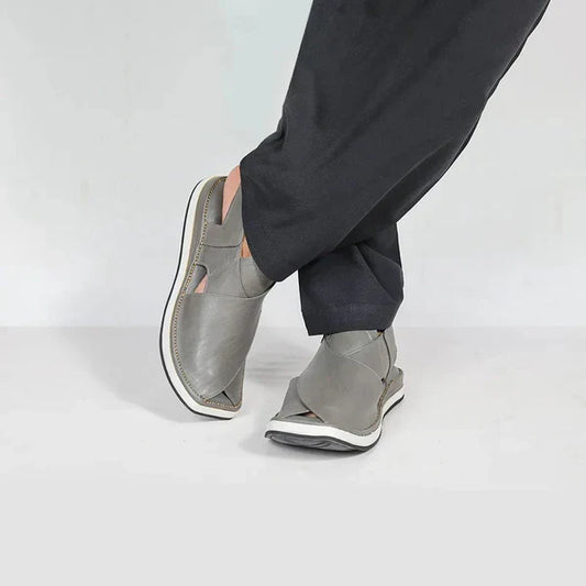 Grey Kaptaan Chappal – Pure Leather – Daji Special